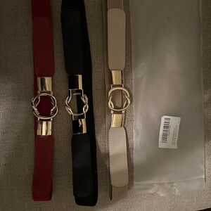 Elegant Gold Buckle Belts Set - Red, Black, Cream